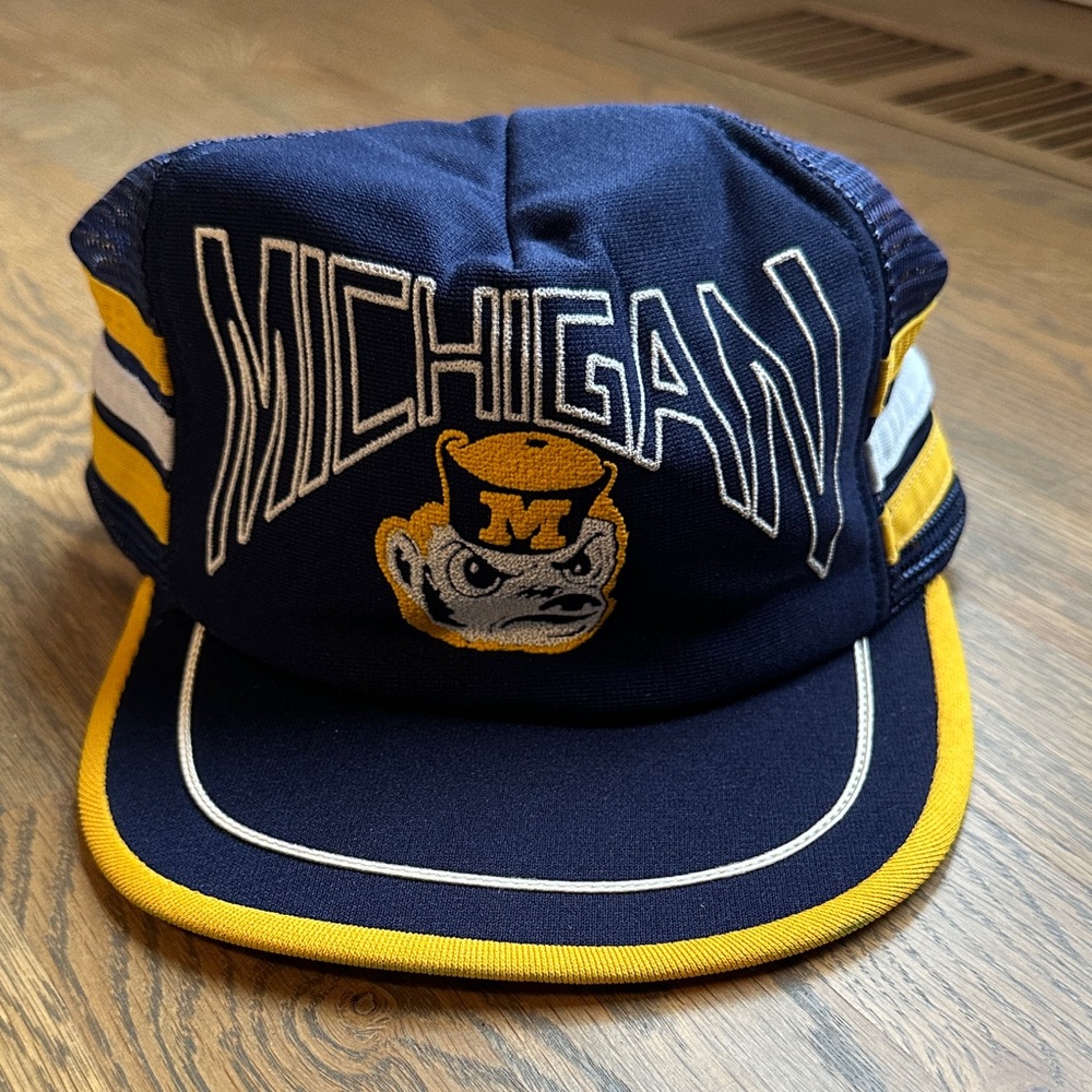 Vintage Michigan Embroidered Trucker Hat - Navy & Maize